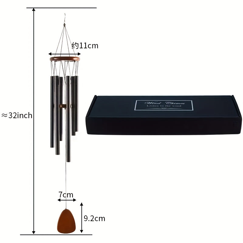 37-Inch Deep Tone Wind Chime Black Aluminum Patriotic Outdoor Garden Decoration with Red Accents Perfect for Weddings Birthdays Housewarming Parties And General Use No Power Required Wind Chimes for Outside