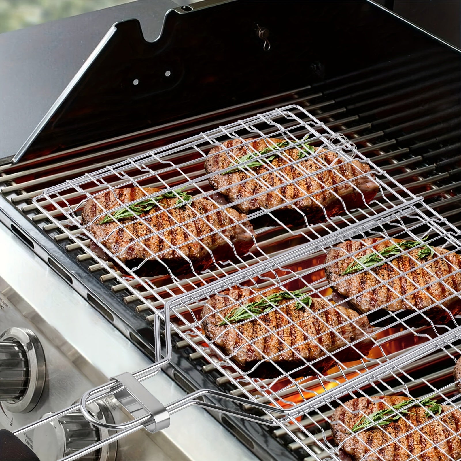 Stainless Steel Folding BBQ Basket Extra Large Capacity Heat-resistant Handle Fish Grill for Roasting Vegetables And Steaks Outdoor Grill Gift for Dad Christmas Gift