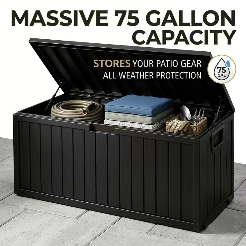 75 Gallon Outdoor Storage Box with Lockable Flip-Top Lid & Portable Handle/Wheel System Suitable for Pool Deck Box, Shed Container, Parcel Delivery Unit, Easy Assembly Plastic Cabinet for, Terrace, Holiday Gifts (Grey//), Box,Cabinet,Rack for Outdoor