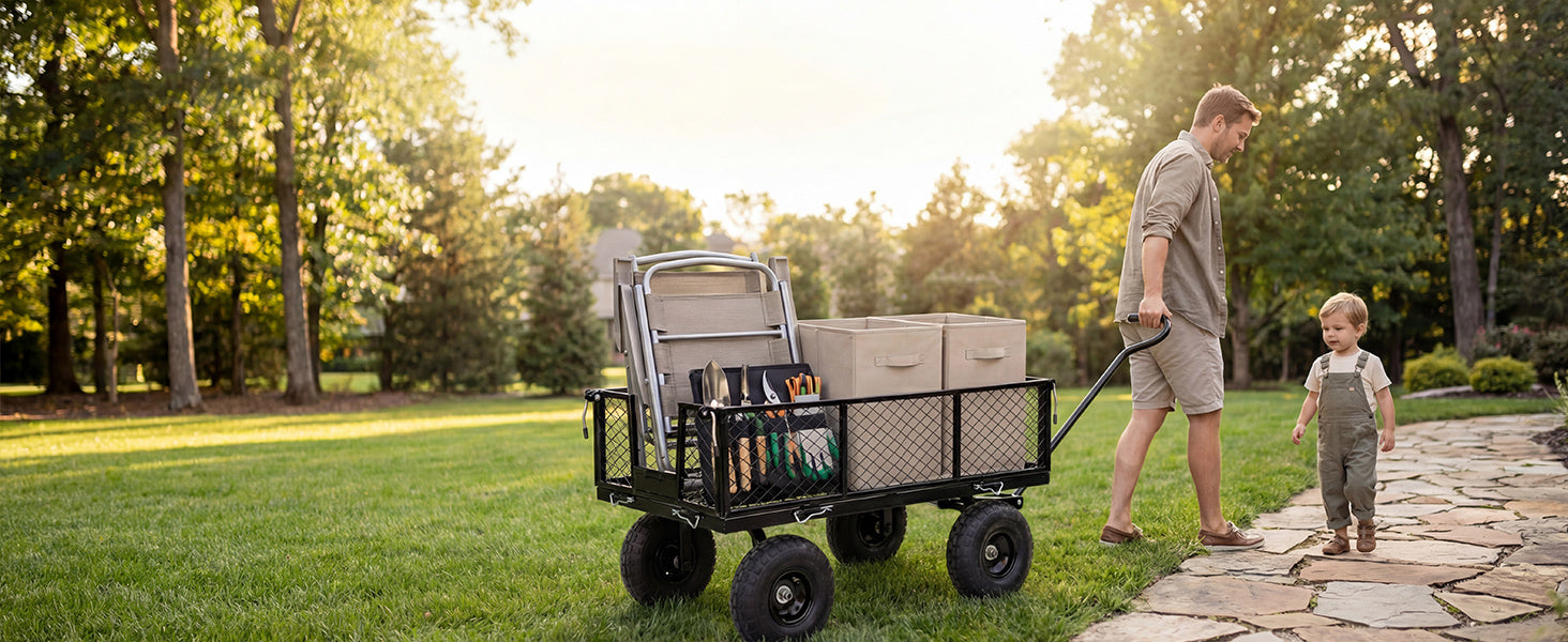 NorthSky Heavy Duty Garden Cart - 800lbs Load Capacity with 180° Rotating Handle, 10" All-Terrain Tires, Removable Sides for Easy Hauling, Off-Road Garden Wagon for Yard Work, Outdoor Utility Cart