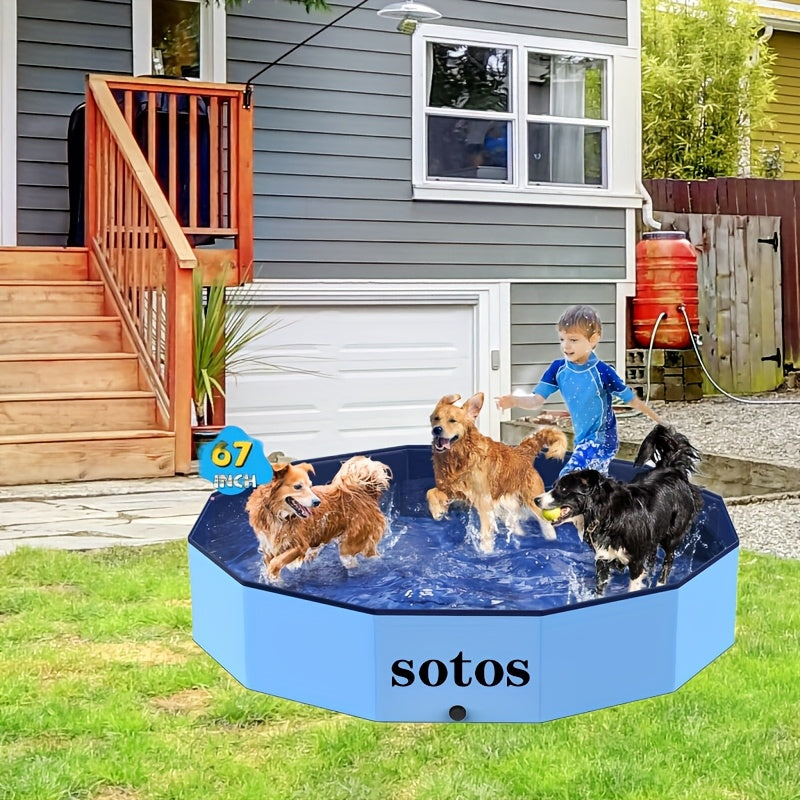 SOTOS Foldable Dog And Children's Swimming Pool - Portable Hard Plastic Pet Pool, Anti-slip Foldable Bathtub Suitable for Indoor And Outdoor Backyard Use (blue)