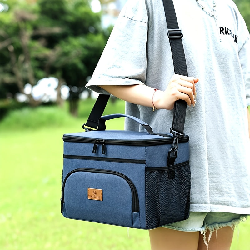 3.05 Gallons Large Capacity Picnic Bag, Non-Food Contact Women'S Insulated Lunch Bag, Reusable Handheld Cooler Bag, Portable Multifunctional Crossbody Bag with Adjustable Shoulder Strap, Thickened Wear-Resistant Fabric And PEVA Lining