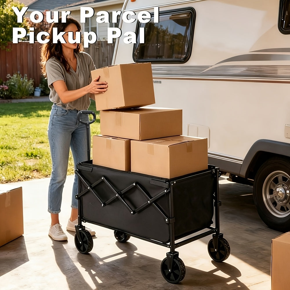 Heavy Duty Folding Garden Cart 350LBS 550LBS 650LBS Weight Capacity Multi Purpose Utility Wagon with Full Portable Tires and Transport Rack for Beach Garden Camping Shopping Sports
