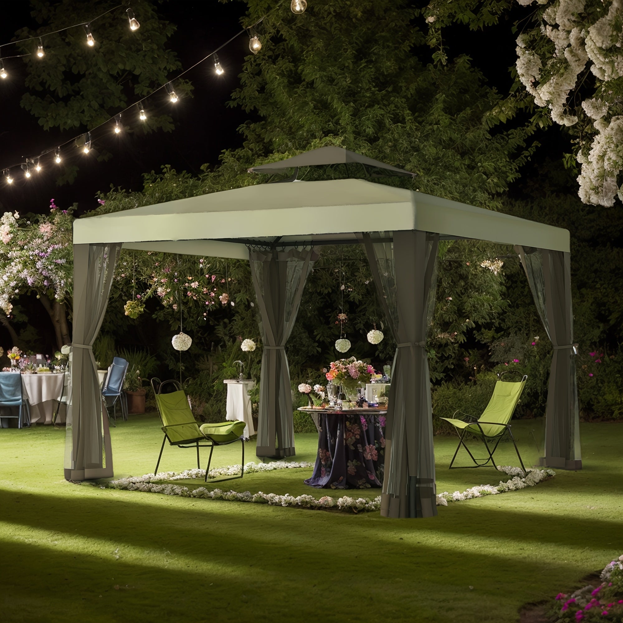Patio Gazebo Tent Outdoor Canopy Shelter 10'x10' with Mosquito Netting with 100 Square Feet of Shade for Garden, Backyard Deck and Lawns, Party Canopy Gazebo Tent