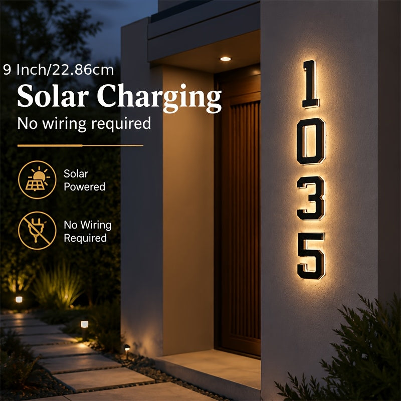 Upgraded 9-Inch Outdoor Solar House Numbering Light, IP44 /Intelligent Light Sensing, Home Address Light Suitable For: Courtyard Wall Exterior Lights/Porches/Residential Luminous Address Signs/Large Modern Style Lighting House Number Lights