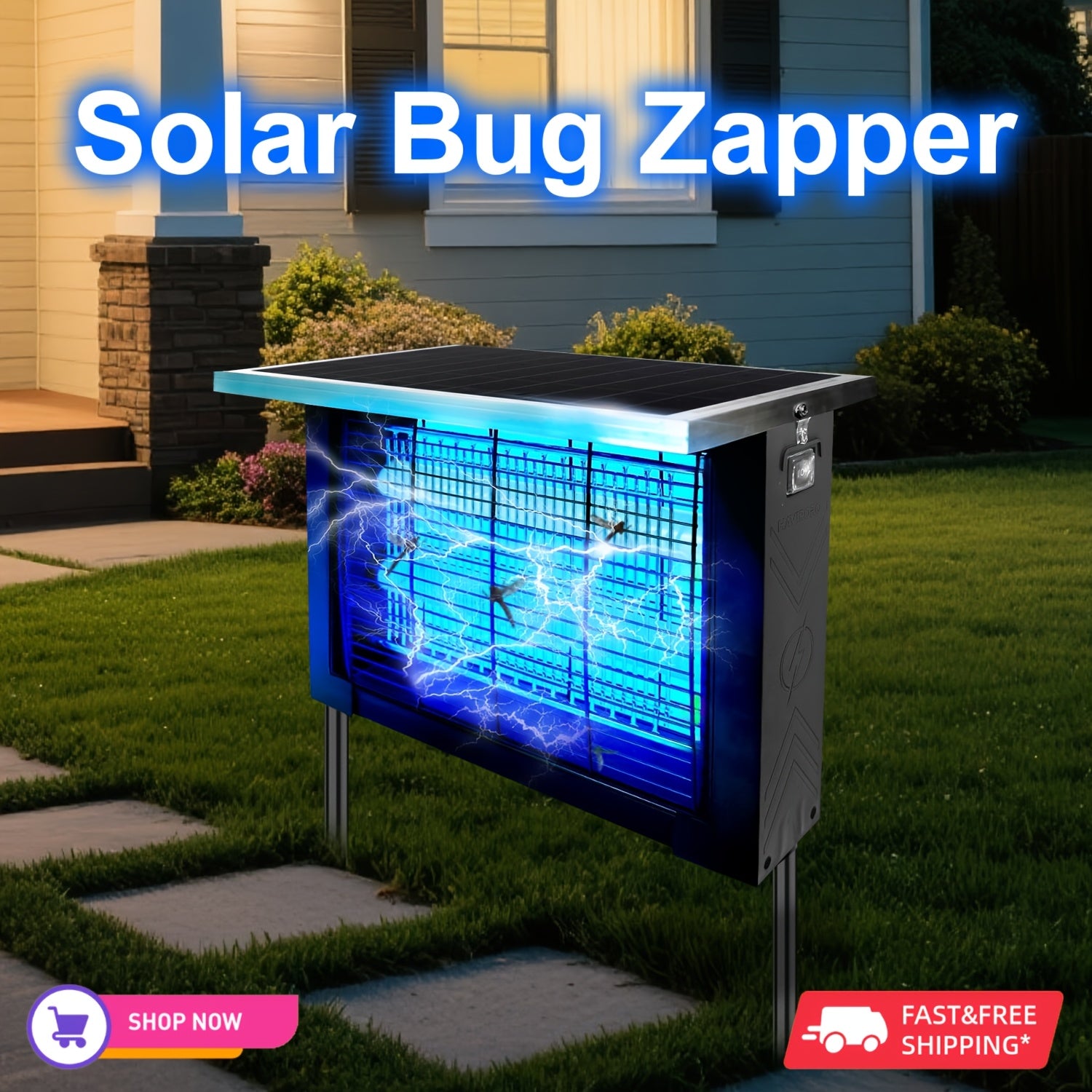 [Solar Bug Zapper] Powerful Large Solar Bug Zapper Outdoor For 2000Sq.ft, Portable Rechargeable Mosquito Zapper With High Powered, Cordless Solar Fly Zapper For Patio Garden Backyard RV Camping Pond Pest Control