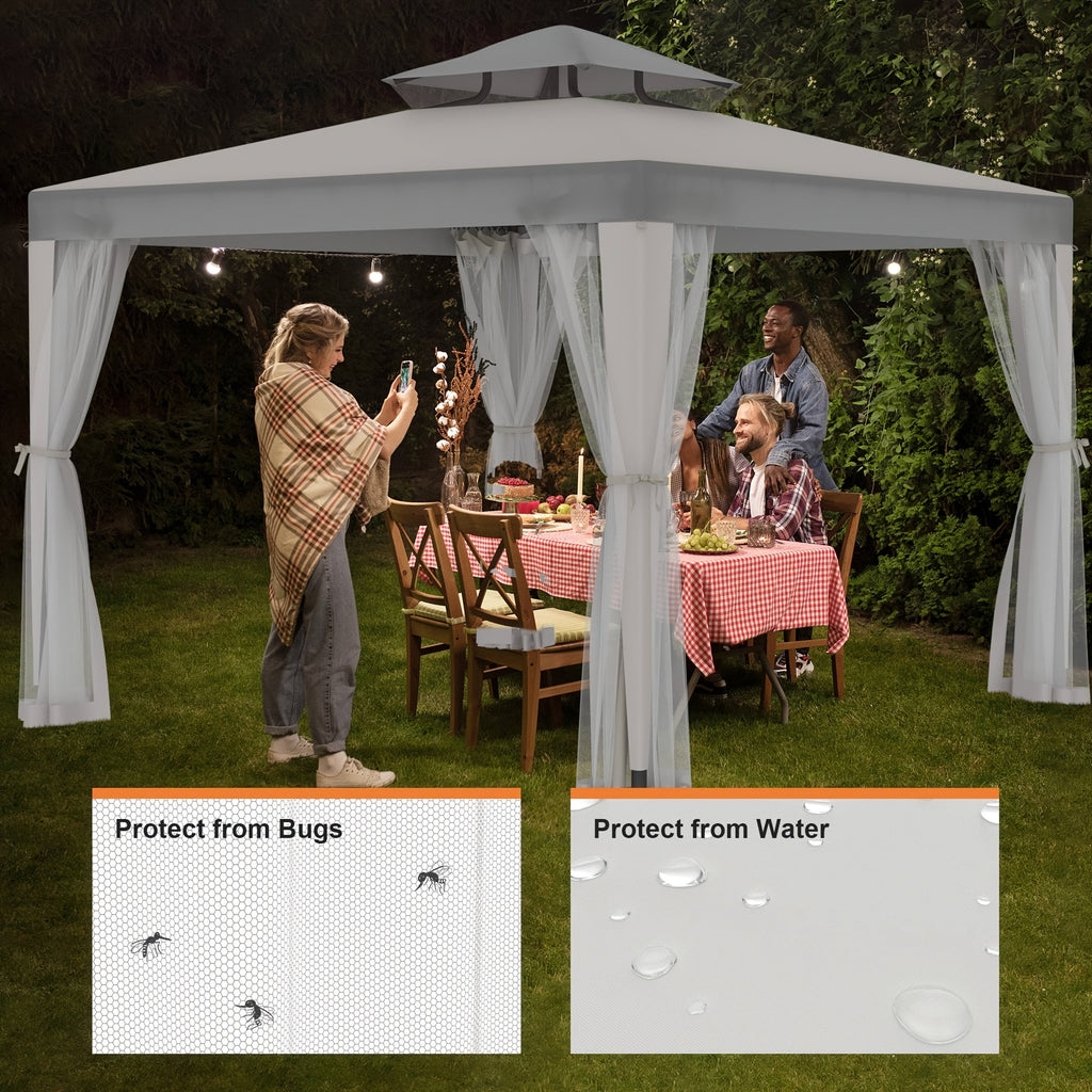 Patio Gazebo Tent Outdoor Canopy Shelter 10'x10' with Mosquito Netting with 100 Square Feet of Shade for Garden, Backyard Deck and Lawns, Party Canopy Gazebo Tent