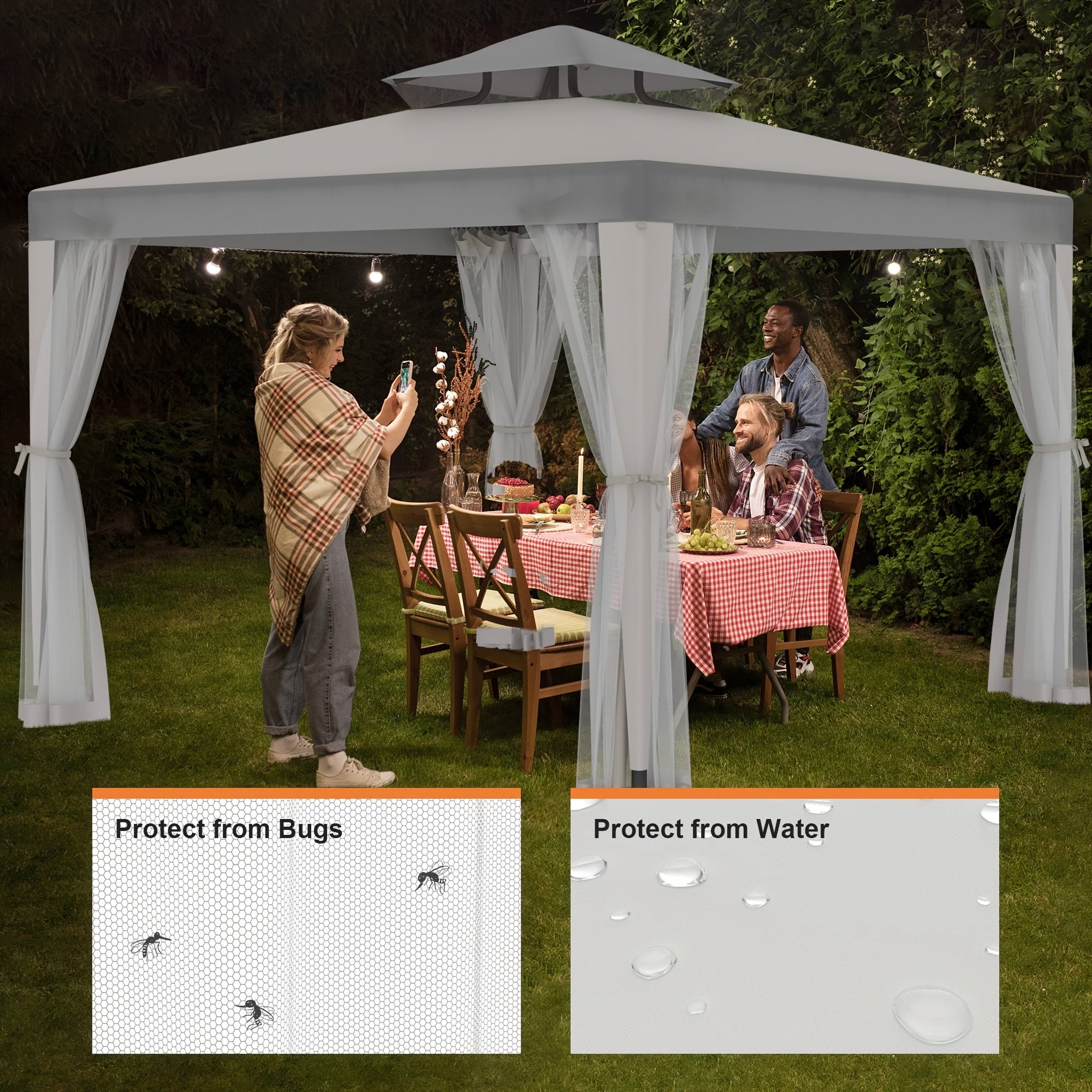 Patio Gazebo Tent Outdoor Canopy Shelter 10'x10' with Mosquito Netting with 100 Square Feet of Shade for Garden, Backyard Deck and Lawns, Party Canopy Gazebo Tent