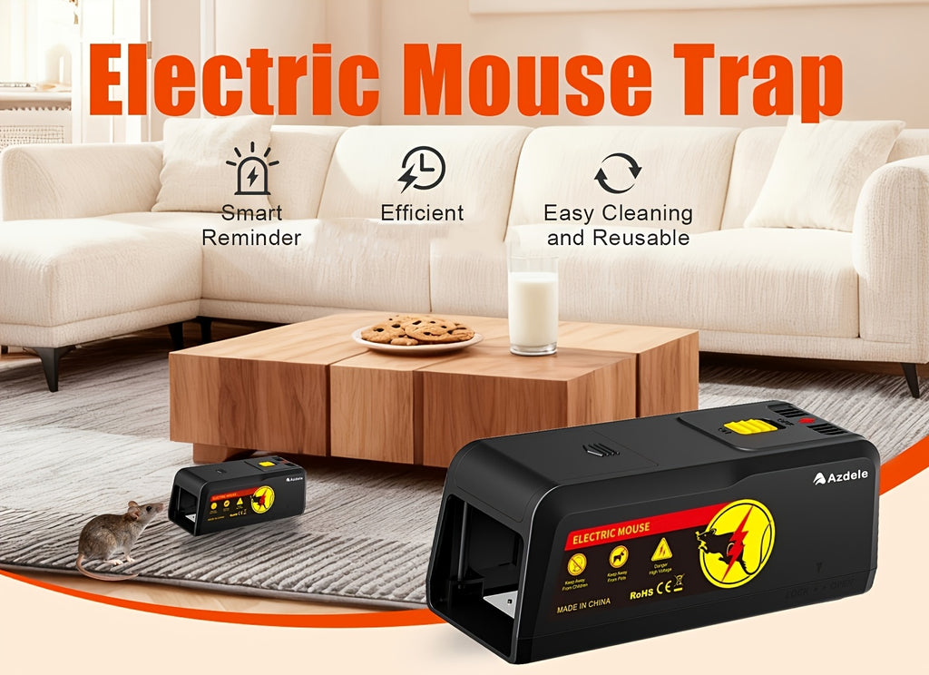 AZDELE Electric Mouse Trap, Suitable for Indoor And Outdoor Use, Reusable, 2800V Instantly Kilmice, Effectively Controls Pests, And Provides Quick Extermination. Suitable for Homes, Living Rooms, Kitchens, Garages, Yards, Etc.