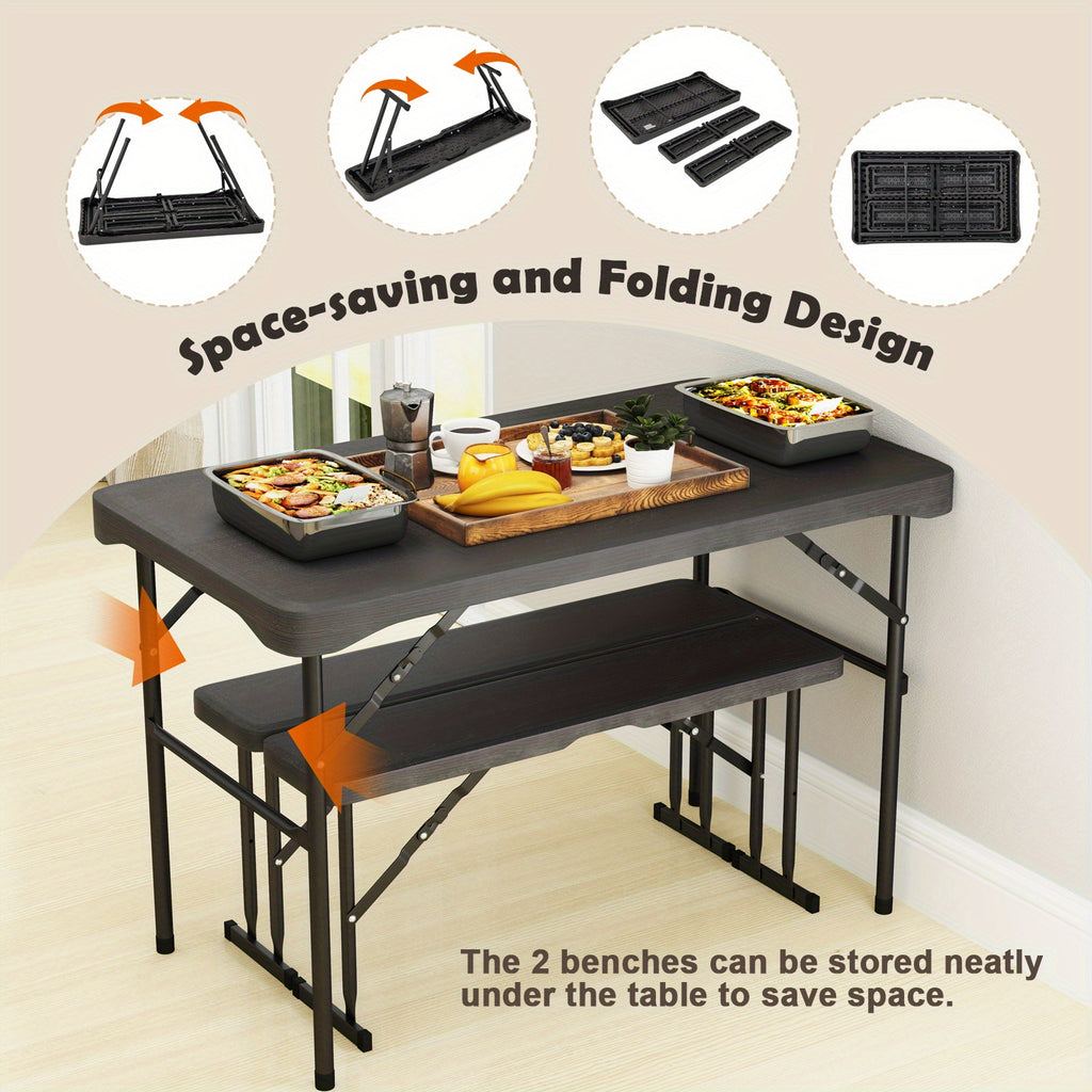 LIFEZEAL Outdoor Table And Bench Set, Portable Picnic Table Set with Two Benches, Durable HDPE Tabletop for All Weather, Robust Metal Frame, Spacious Picnic Table for Four People Non-Food Direct Contact