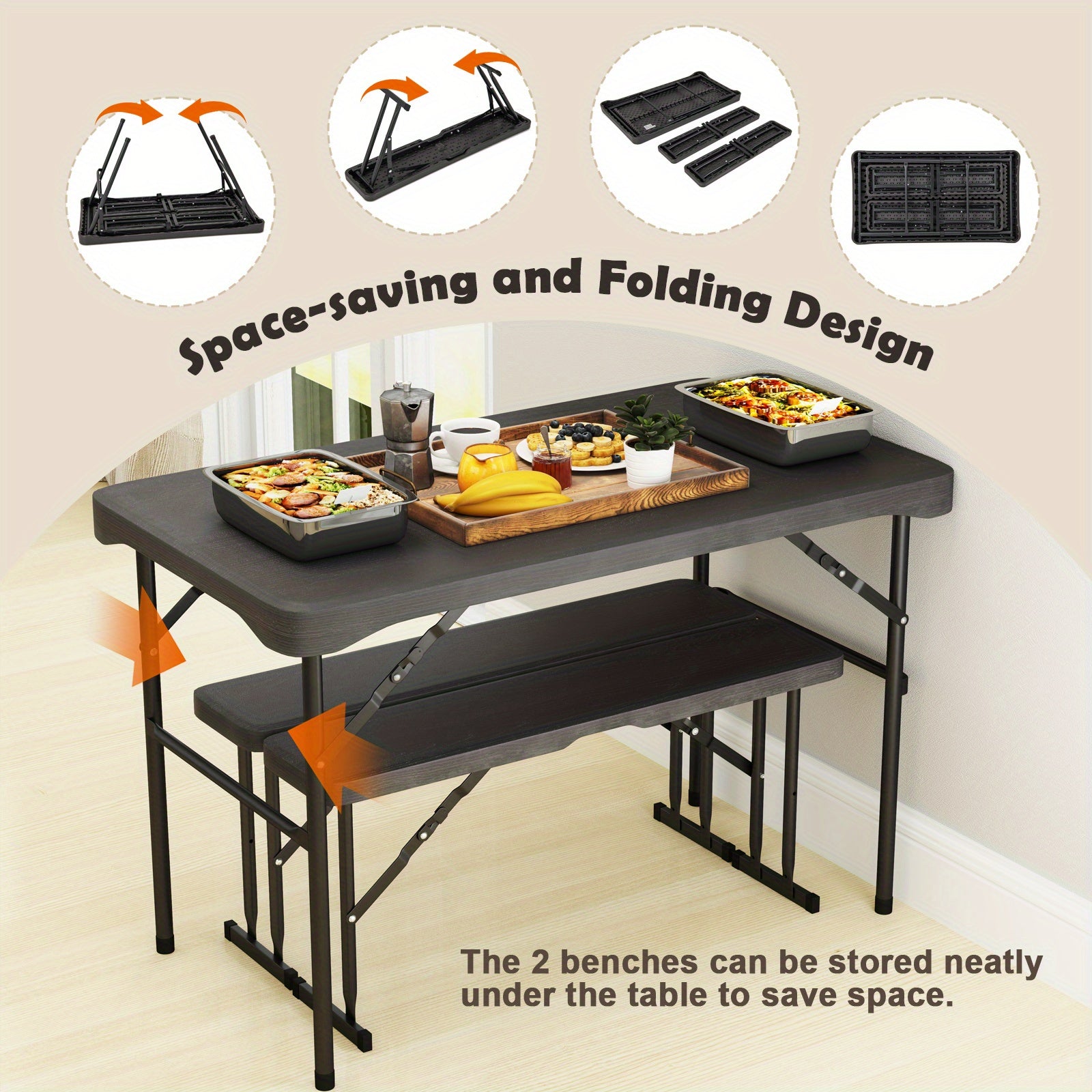 LIFEZEAL Outdoor Table And Bench Set, Portable Picnic Table Set with Two Benches, Durable HDPE Tabletop for All Weather, Robust Metal Frame, Spacious Picnic Table for Four People Non-Food Direct Contact