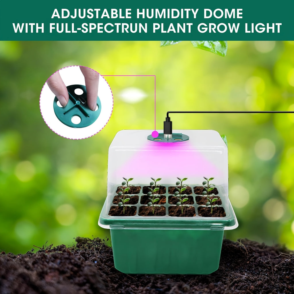 Seed Starter Tray With Grow Light, 6 Pack Seed Starter Kit With Timing Controller Adjustable Brightness, Thicken Seedling Starter Trays With Humidity Domes Heightened Lids, Seed Starter Trays Kit With Grow Light