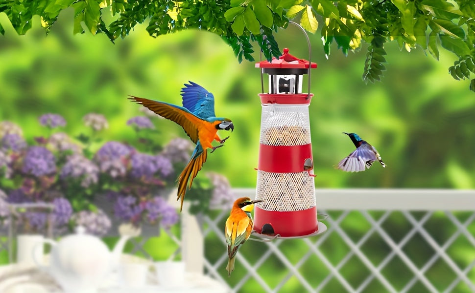 Solar Bird Feeder Lighthouse Hanging Outdoor Birdfeeder Garden Lantern LED Lights Backyard Decor Patio Gifts for Bird Lovers