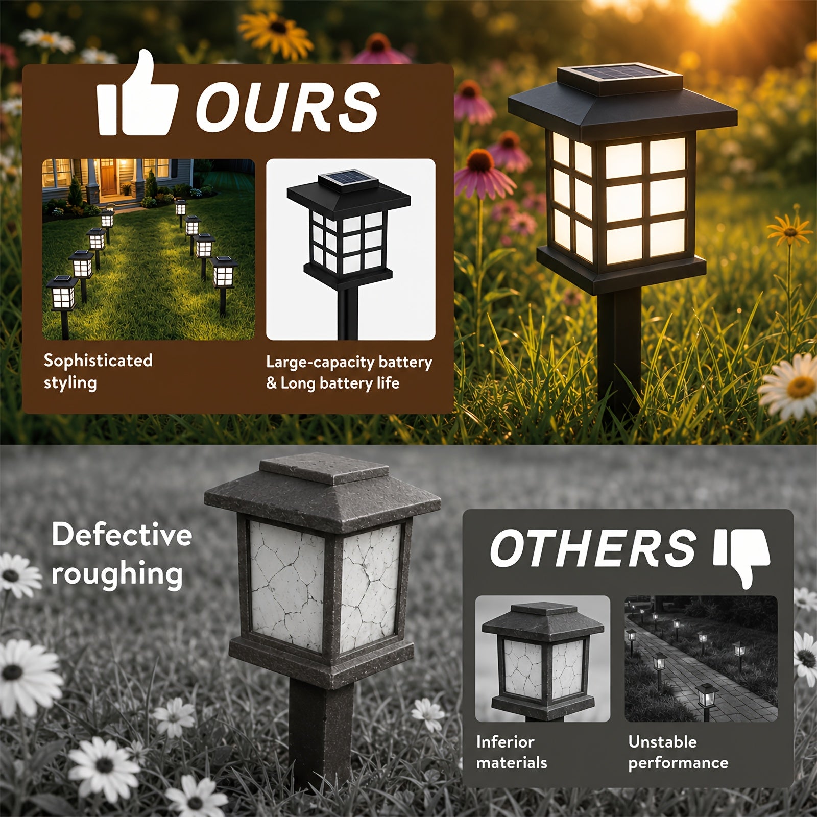 24 Solar Outdoor Lights, IP55, 700mA Solar Footpath Lights, 10 Hours Long-lasting LED Landscape Lighting Outdoor Solar Pathway Lights, Suitable for Gardens, Courtyards, Landscapes And Driveways, Available 6/12