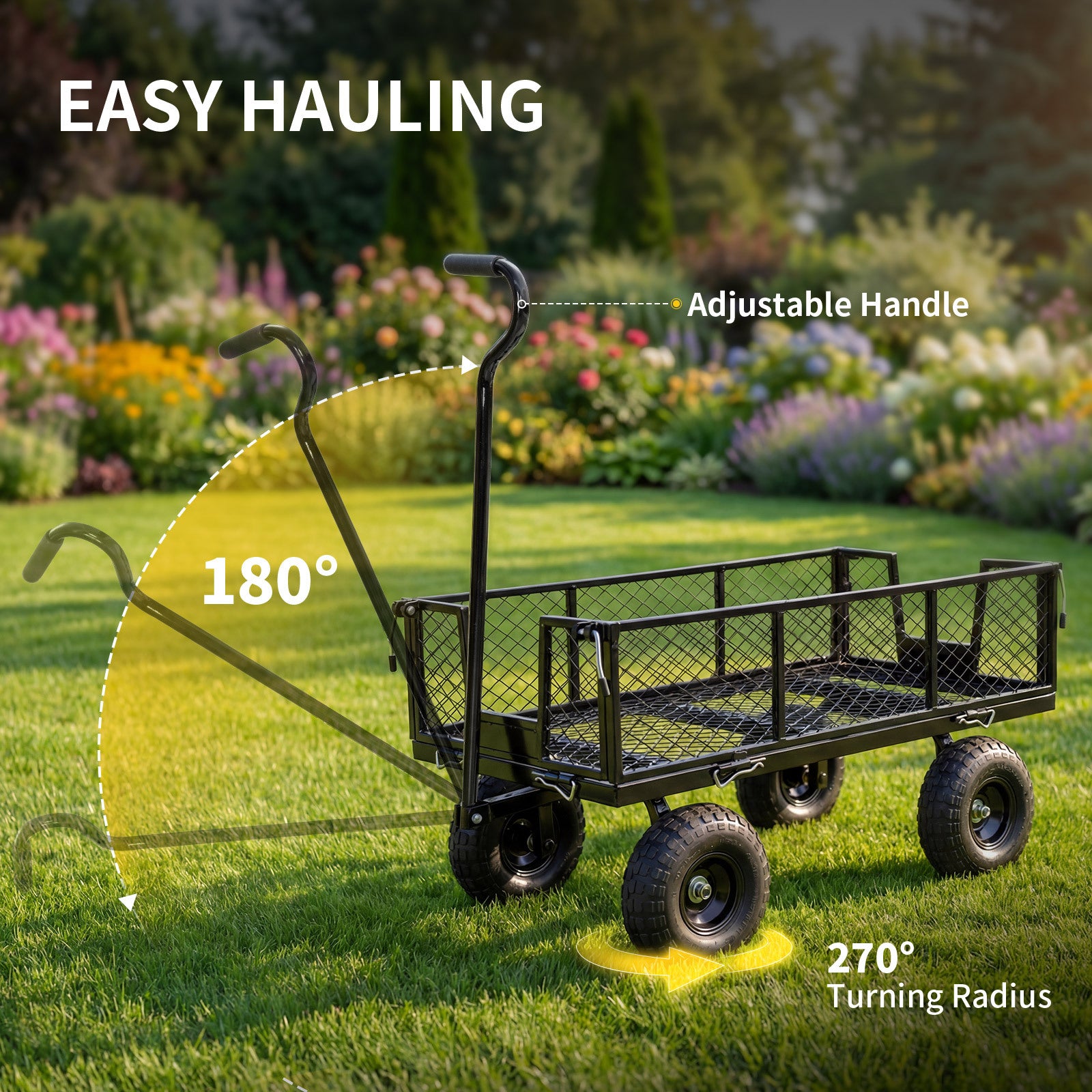 NorthSky Heavy Duty Garden Cart - 800lbs Load Capacity with 180° Rotating Handle, 10" All-Terrain Tires, Removable Sides for Easy Hauling, Off-Road Garden Wagon for Yard Work, Outdoor Utility Cart