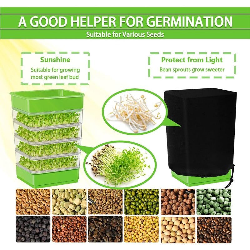4-Tier 6.3*6.3inch Seed Sprouting Kit with Drain Holes And Drain Tray, Upgrade Stackable Microgreens Bean Seed Sprouter Tray Ripple Soil-Free Sprouter Tray for Beans Alfalfa Wheatgrass Seeds Storage Cat Grass Cultivation