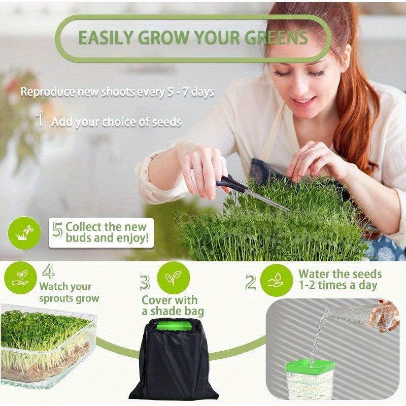 4-Tier 6.3*6.3inch Seed Sprouting Kit with Drain Holes And Drain Tray, Upgrade Stackable Microgreens Bean Seed Sprouter Tray Ripple Soil-Free Sprouter Tray for Beans Alfalfa Wheatgrass Seeds Storage Cat Grass Cultivation