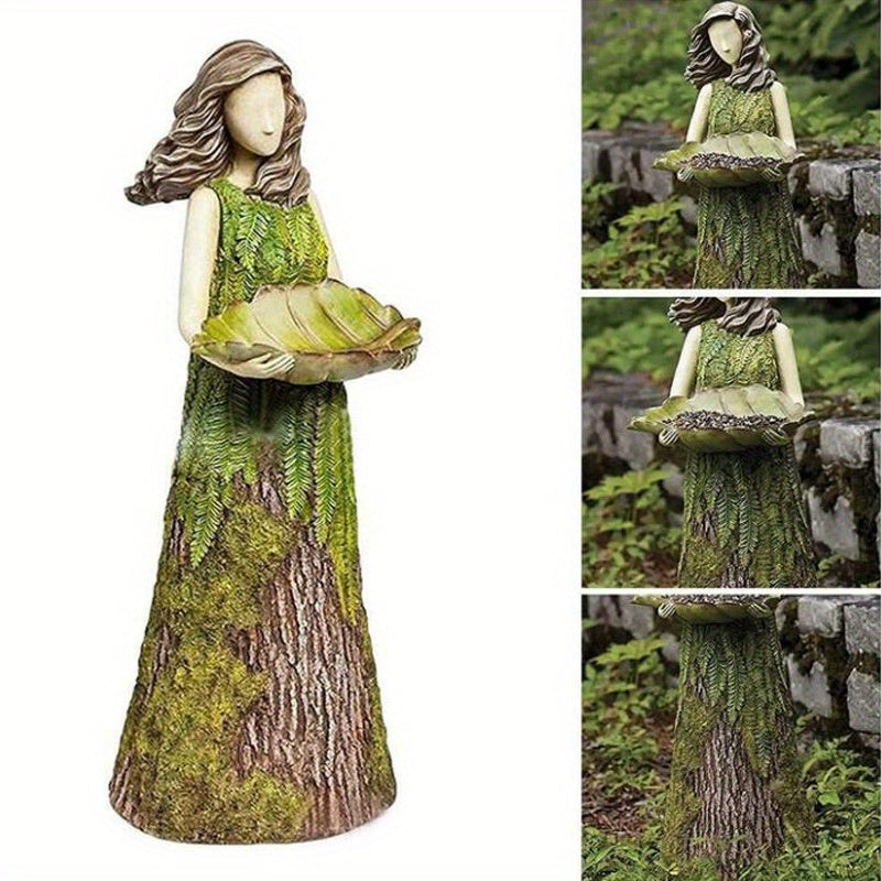 [Resin Garden Ornaments] Fairy Tale Forest Girl Bird Feeder Resin Crafts Outdoor Garden Statues Courtyard Lawn Decoration Resin Ornaments
