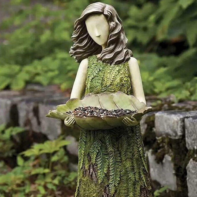 [Resin Garden Ornaments] Fairy Tale Forest Girl Bird Feeder Resin Crafts Outdoor Garden Statues Courtyard Lawn Decoration Resin Ornaments