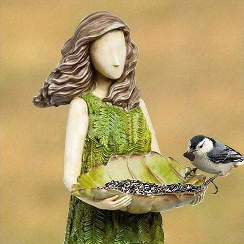 [Resin Garden Ornaments] Fairy Tale Forest Girl Bird Feeder Resin Crafts Outdoor Garden Statues Courtyard Lawn Decoration Resin Ornaments
