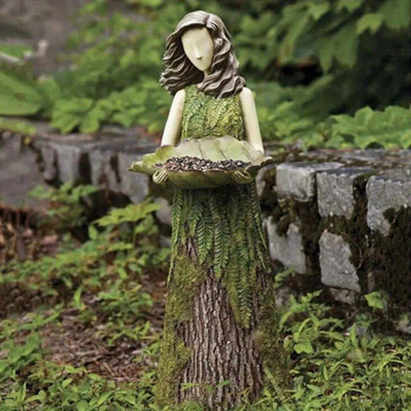 [Resin Garden Ornaments] Fairy Tale Forest Girl Bird Feeder Resin Crafts Outdoor Garden Statues Courtyard Lawn Decoration Resin Ornaments
