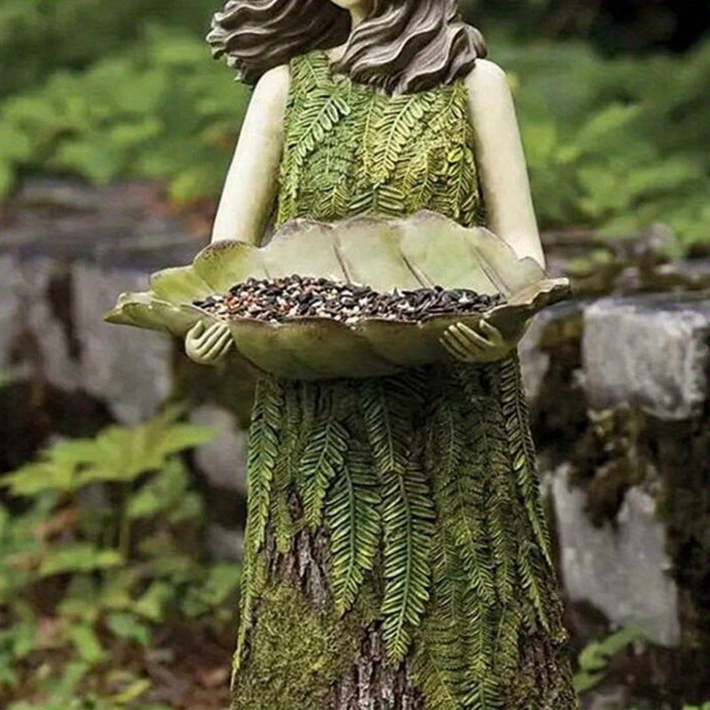 [Resin Garden Ornaments] Fairy Tale Forest Girl Bird Feeder Resin Crafts Outdoor Garden Statues Courtyard Lawn Decoration Resin Ornaments