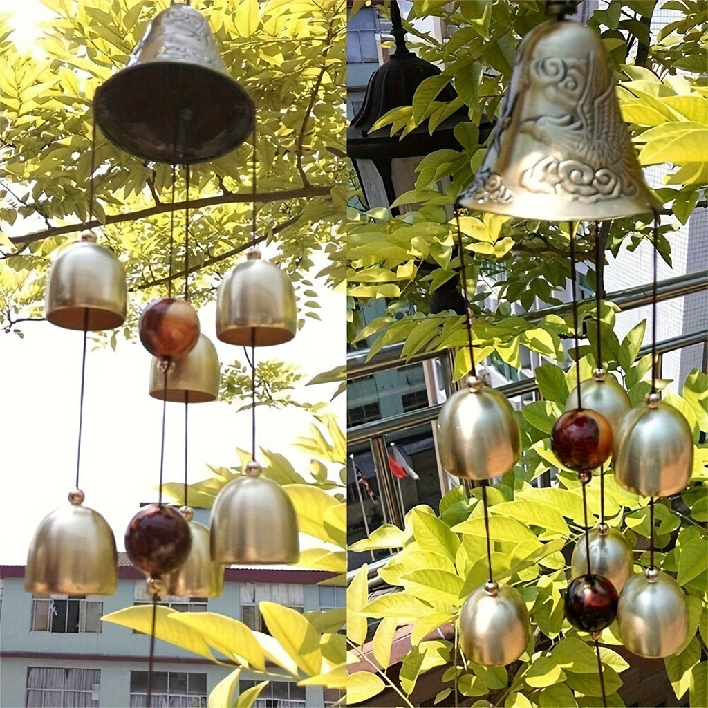 1pc Harmonious Dragon Wind Chimes with 6 Copper Alloy Bells - Serene Decor & Good Luck Charm for Home and Garden - Durable Yard Art with Soothing Sounds for Relaxation and Blessings