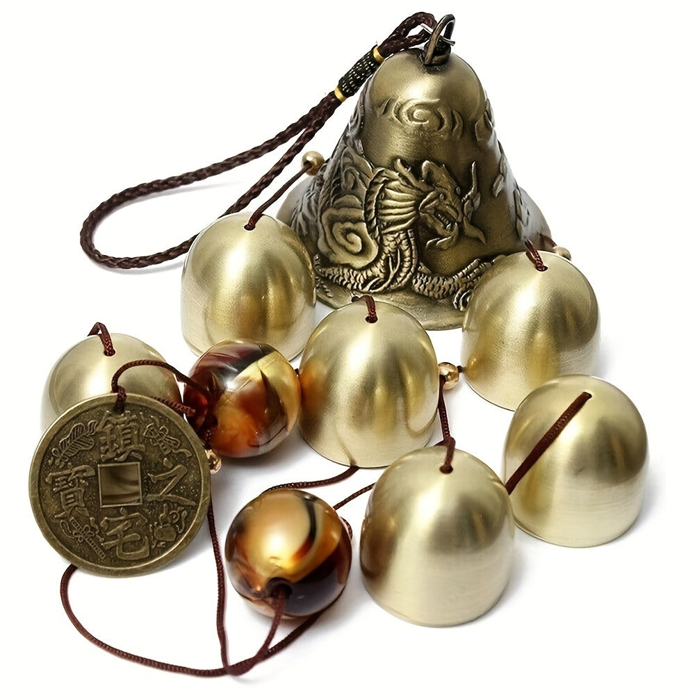 1pc Harmonious Dragon Wind Chimes with 6 Copper Alloy Bells - Serene Decor & Good Luck Charm for Home and Garden - Durable Yard Art with Soothing Sounds for Relaxation and Blessings