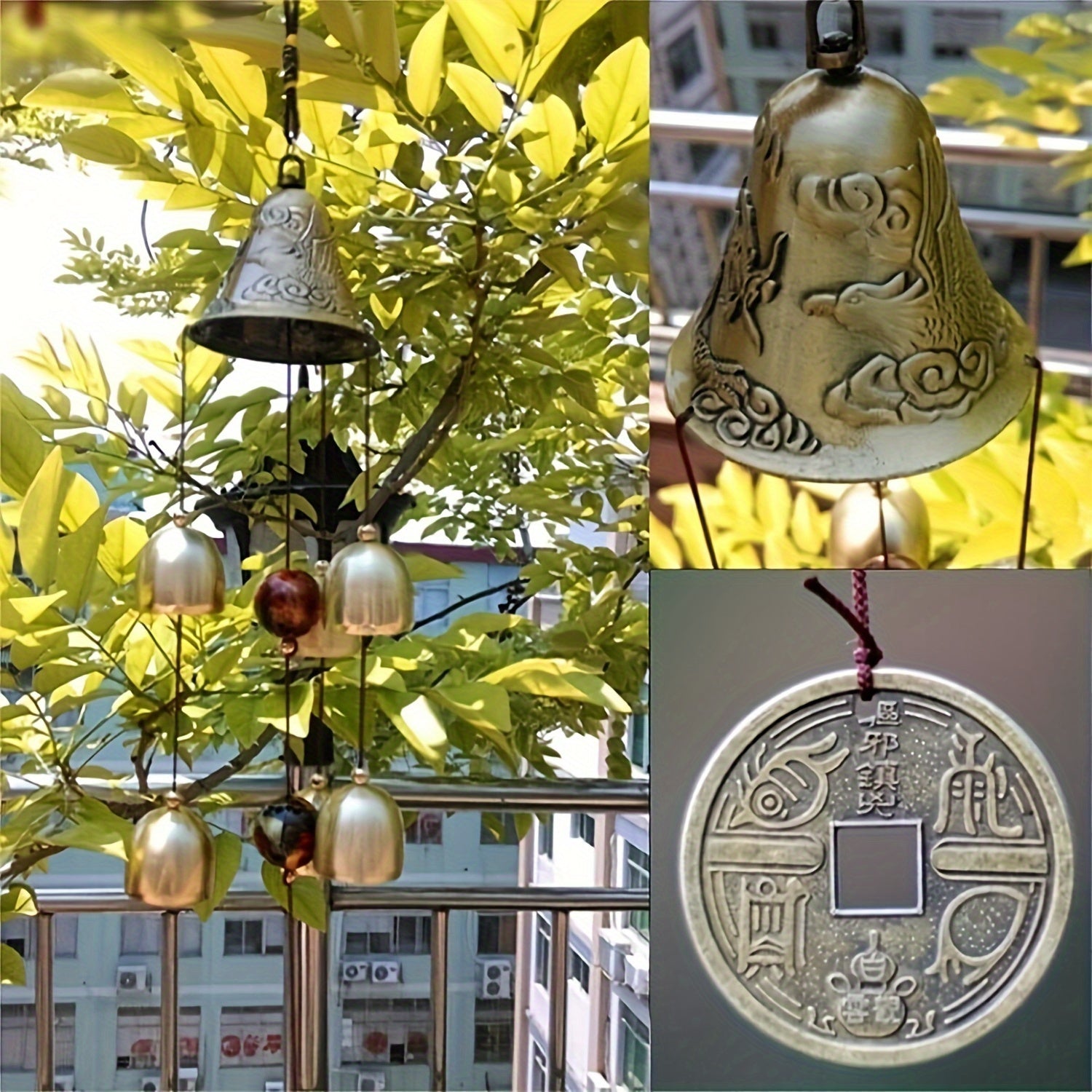 1pc Harmonious Dragon Wind Chimes with 6 Copper Alloy Bells - Serene Decor & Good Luck Charm for Home and Garden - Durable Yard Art with Soothing Sounds for Relaxation and Blessings