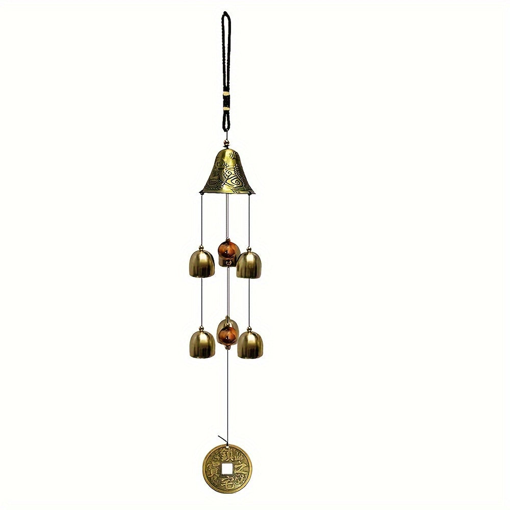 1pc Harmonious Dragon Wind Chimes with 6 Copper Alloy Bells - Serene Decor & Good Luck Charm for Home and Garden - Durable Yard Art with Soothing Sounds for Relaxation and Blessings