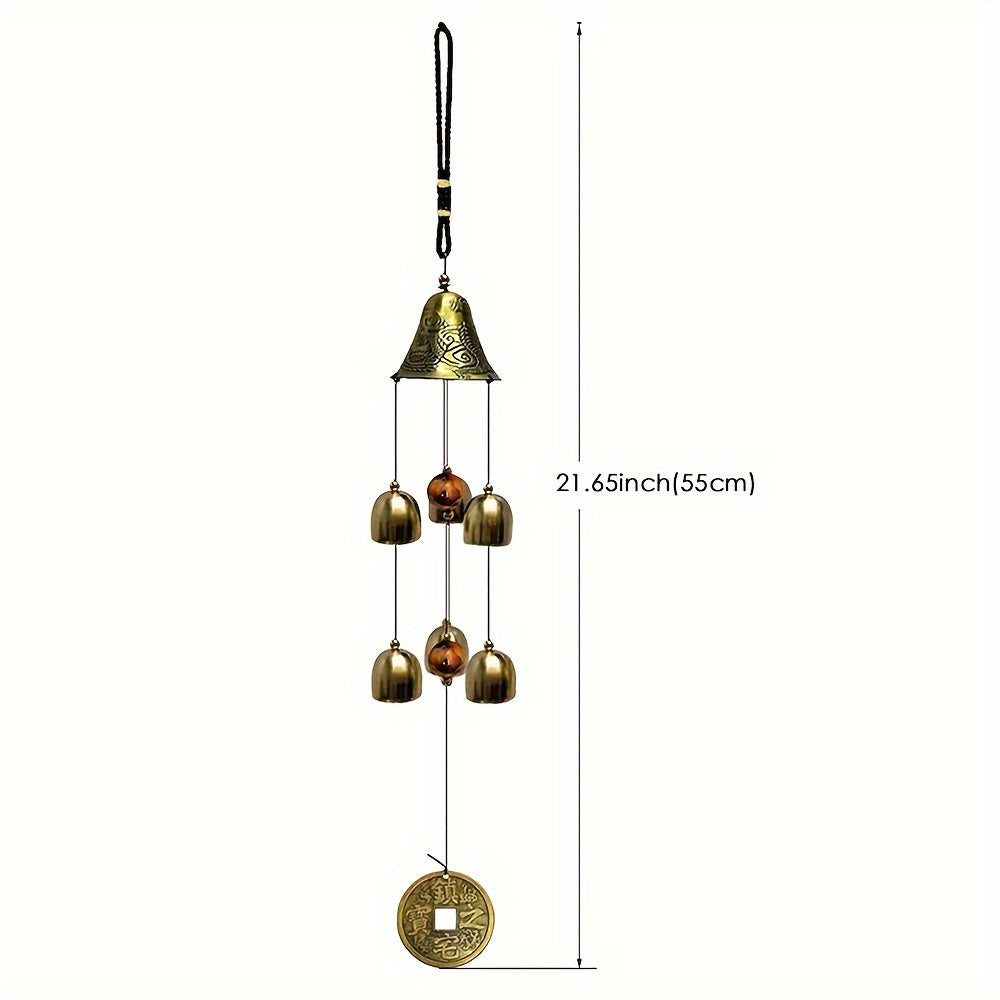 1pc Harmonious Dragon Wind Chimes with 6 Copper Alloy Bells - Serene Decor & Good Luck Charm for Home and Garden - Durable Yard Art with Soothing Sounds for Relaxation and Blessings