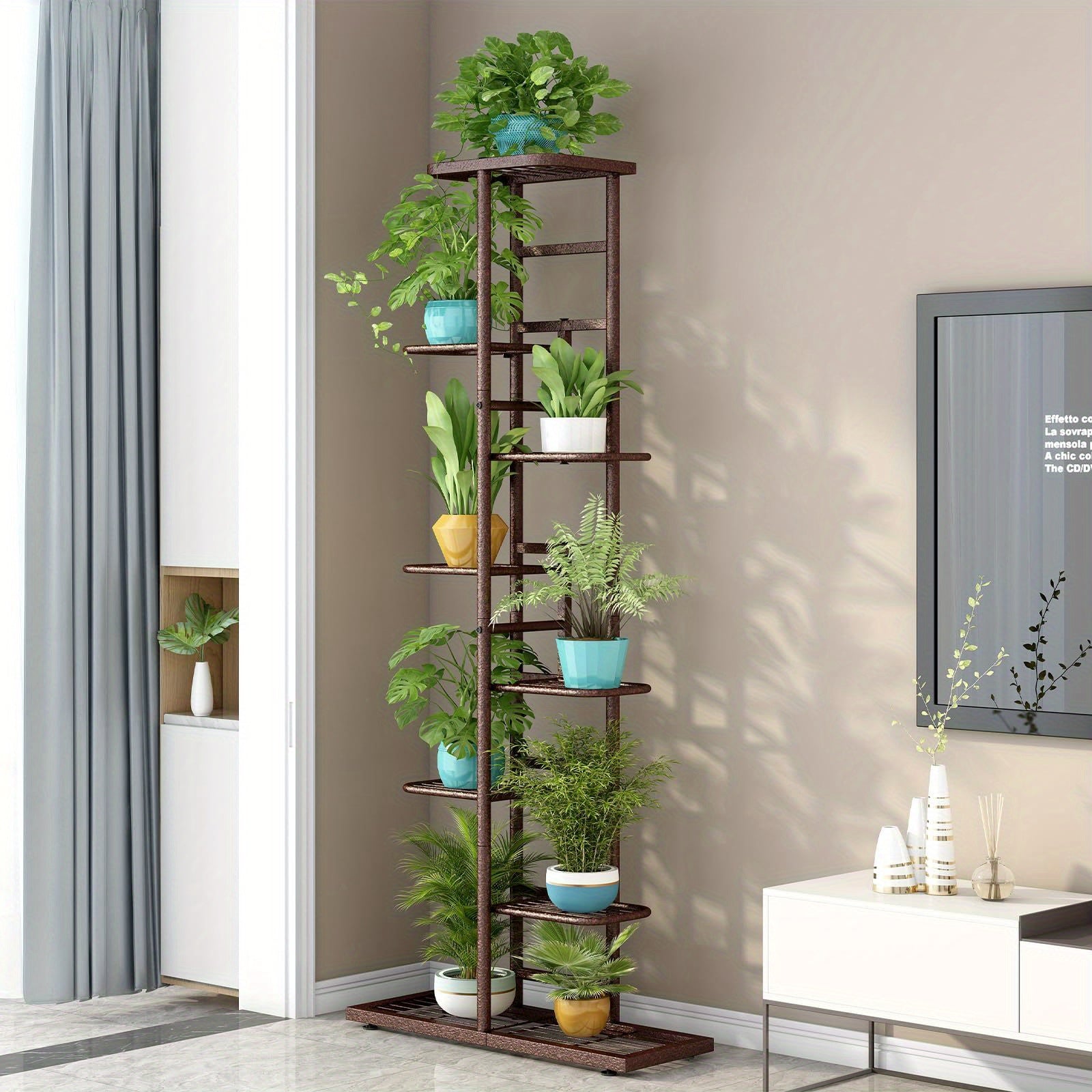 9 Pot Metal Plant Stand, Suitable for Both Indoor And Outdoor Use. This Multi-functional Plant Stand Is Perfect for Patios, Gardens, Corners, Balconies, Living Rooms, Other Spaces
