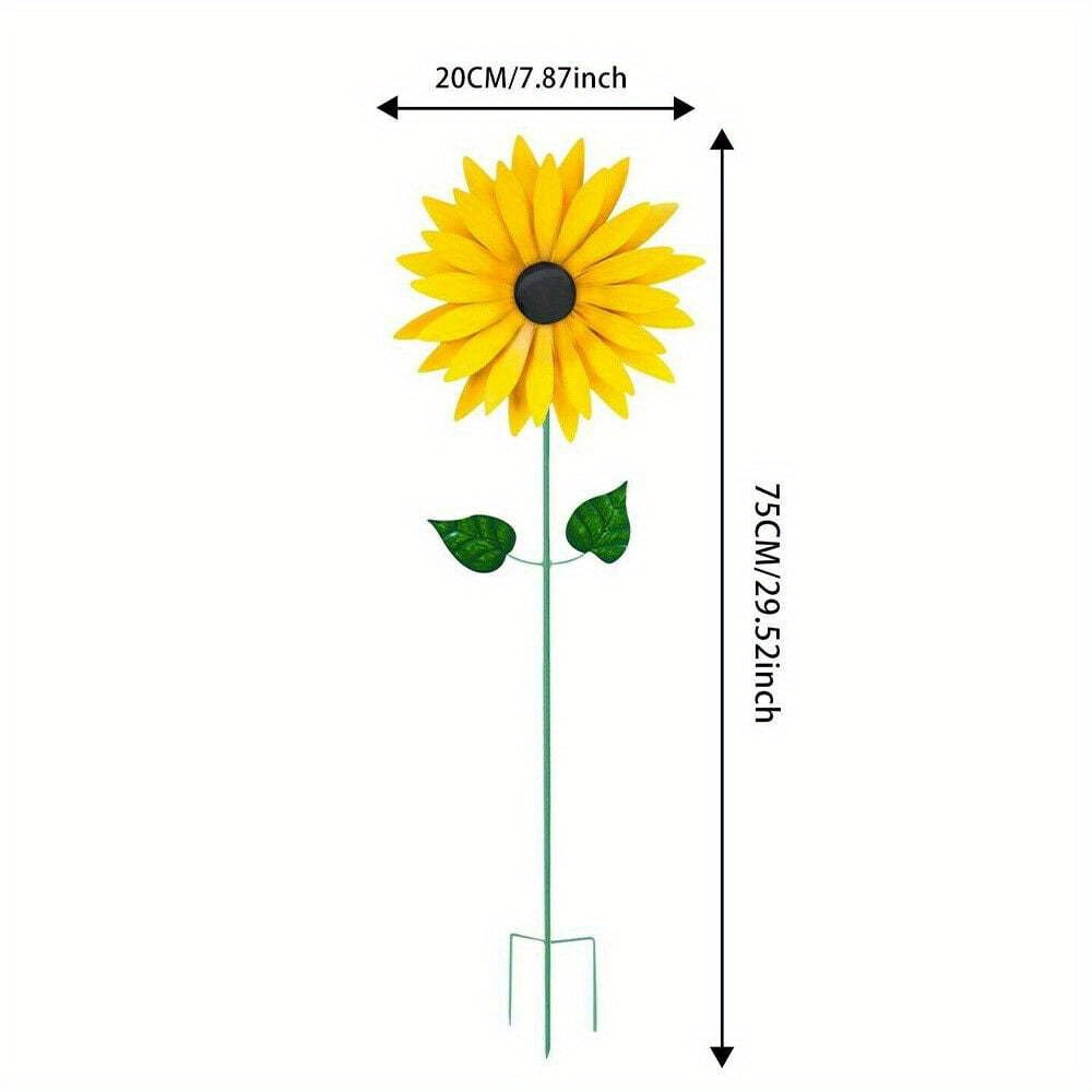 3D Metal Yellow Sunflower Windmill Sculpture Outdoor Garden Lawn Decoration
