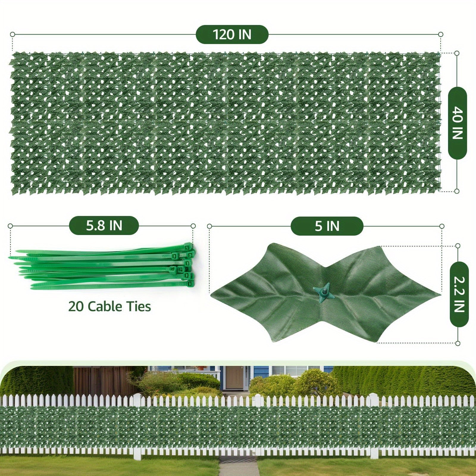 40"x120" Artificial Ivy Privacy Fence Screen Outdoor - UV-Resistant Faux Greenery Panel with Realistic Lush Foliage, Heavy-Duty Plastic Leaf Design for Patio, Balcony, Garden & Backyard - Low-Maintenance Instant Privacy Wall, Durable Outdoor Decorat