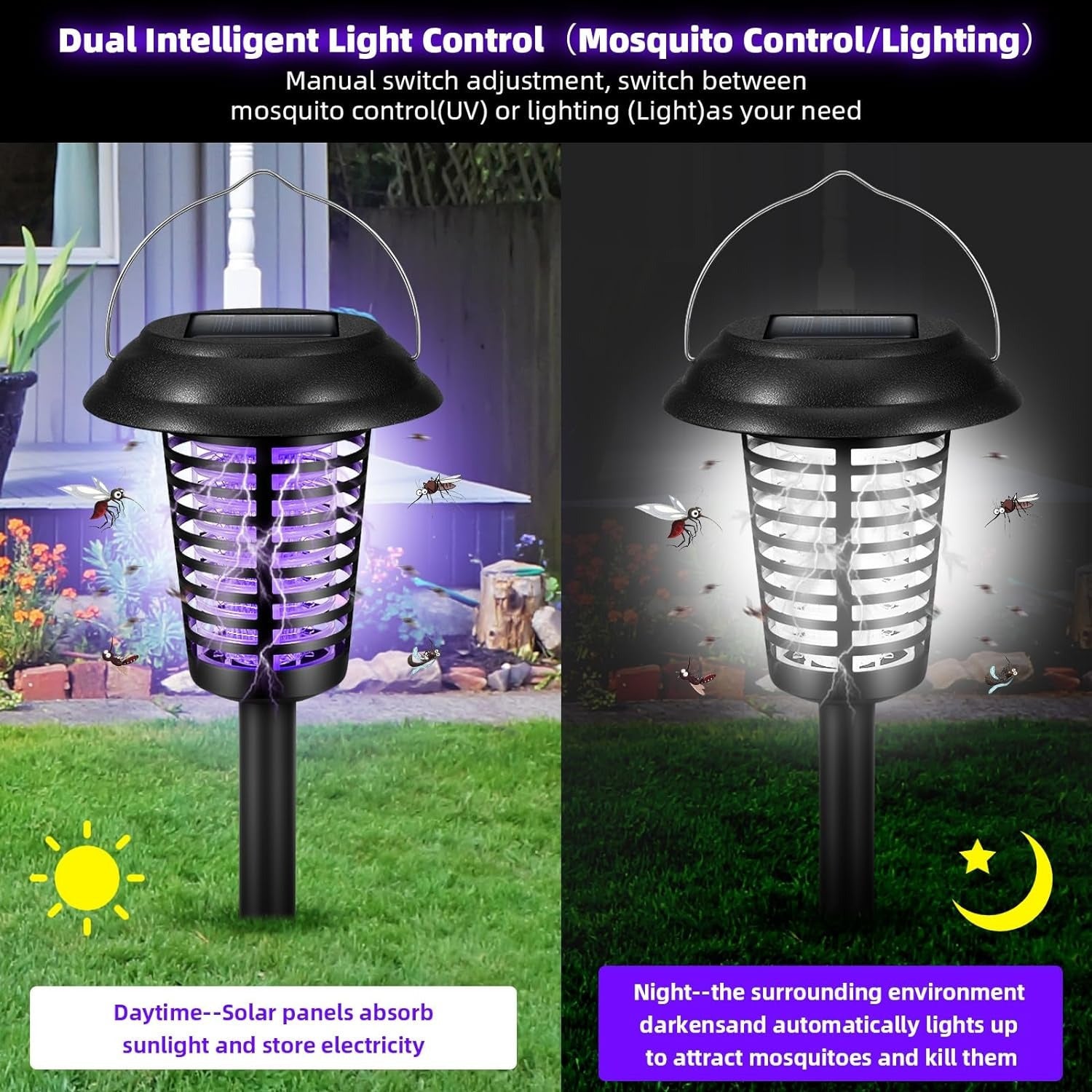 2/4/6pcs Solar Powered Mosquito Zapper Solar Bug Zapper, Bug Zapper Outdoor, Mosquito Repellent Outdoor- Effective Fly Killer & Repellent Light Stake, IP44 Solar Bug Zapper Landscape Light for Garden & Yard