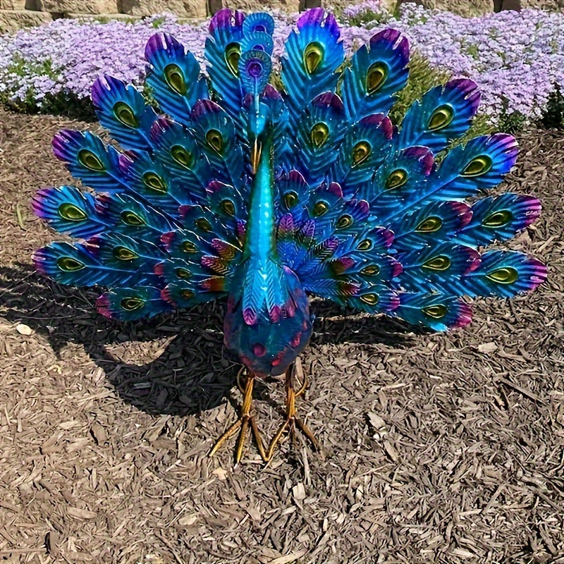 1pc Exquisite 3D Metal Peacock Statue - Vibrant Blue Bird Lawn Ornaments for Outdoor Backyard Patio Porch Decor - Durable Yard Art with Intricate Details, Weather-Resistant, Easy to Assemble