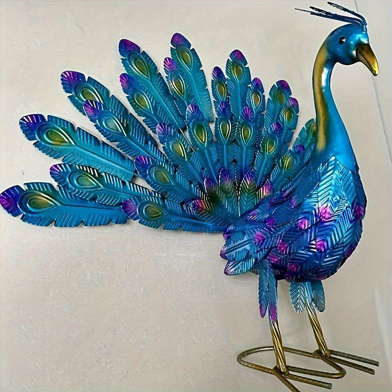 1pc Exquisite 3D Metal Peacock Statue - Vibrant Blue Bird Lawn Ornaments for Outdoor Backyard Patio Porch Decor - Durable Yard Art with Intricate Details, Weather-Resistant, Easy to Assemble