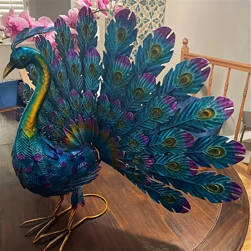 1pc Exquisite 3D Metal Peacock Statue - Vibrant Blue Bird Lawn Ornaments for Outdoor Backyard Patio Porch Decor - Durable Yard Art with Intricate Details, Weather-Resistant, Easy to Assemble