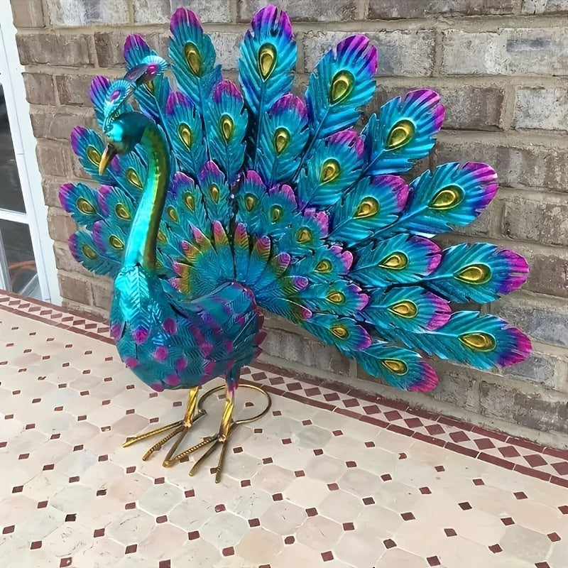 1pc Exquisite 3D Metal Peacock Statue - Vibrant Blue Bird Lawn Ornaments for Outdoor Backyard Patio Porch Decor - Durable Yard Art with Intricate Details, Weather-Resistant, Easy to Assemble