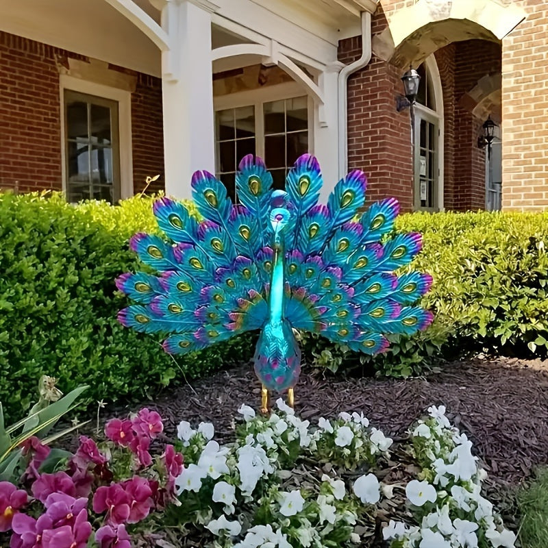 1pc Exquisite 3D Metal Peacock Statue - Vibrant Blue Bird Lawn Ornaments for Outdoor Backyard Patio Porch Decor - Durable Yard Art with Intricate Details, Weather-Resistant, Easy to Assemble