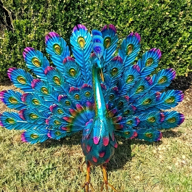 1pc Exquisite 3D Metal Peacock Statue - Vibrant Blue Bird Lawn Ornaments for Outdoor Backyard Patio Porch Decor - Durable Yard Art with Intricate Details, Weather-Resistant, Easy to Assemble