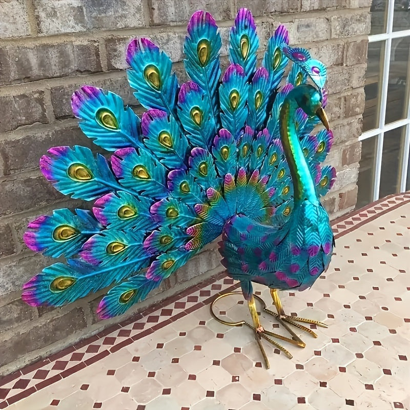 1pc Exquisite 3D Metal Peacock Statue - Vibrant Blue Bird Lawn Ornaments for Outdoor Backyard Patio Porch Decor - Durable Yard Art with Intricate Details, Weather-Resistant, Easy to Assemble