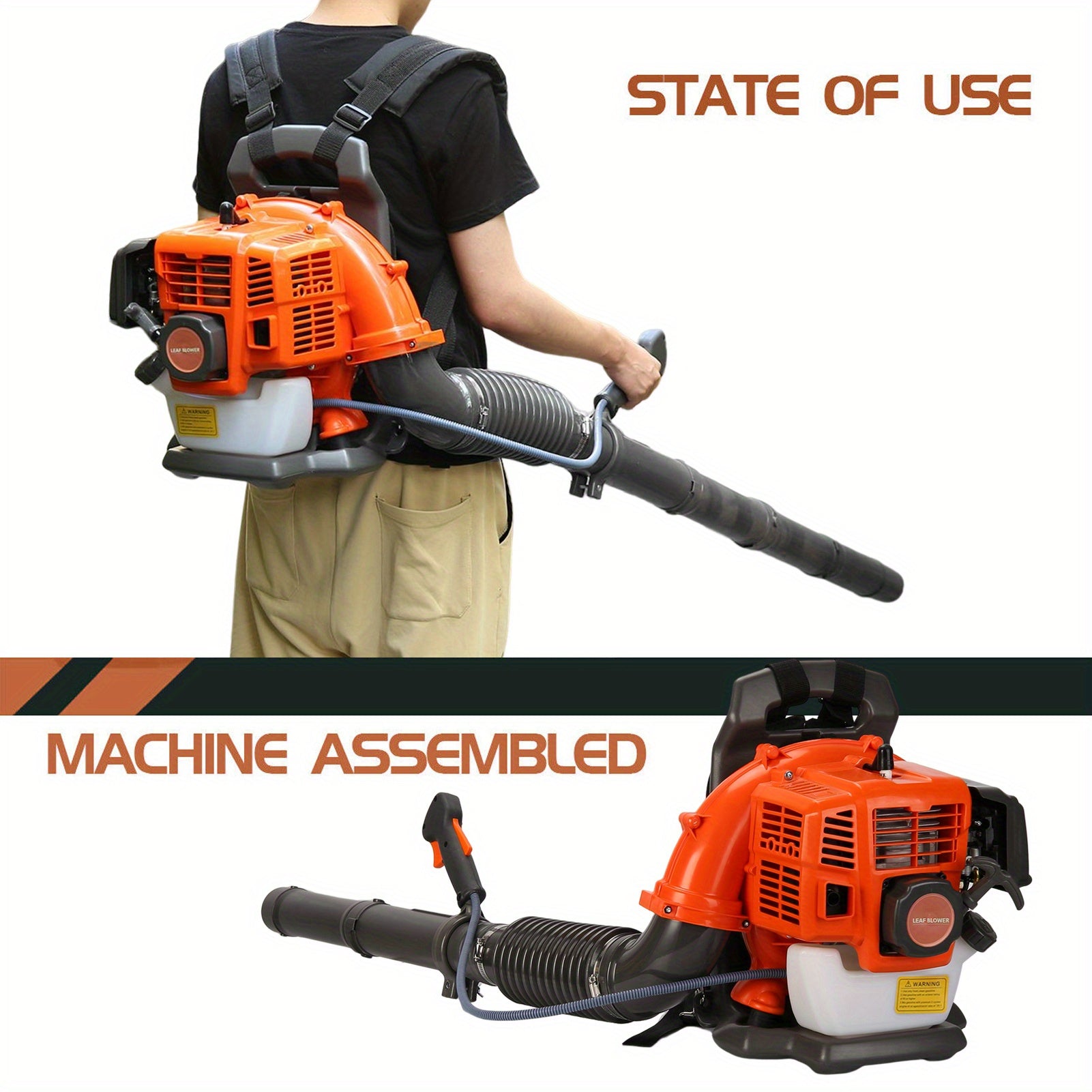 A Backpack Leaf Blower Measuring 17.71 X 16.92 X 14.17 Inches, a Snow Blower with a 52 Cubic Centimeter Engine, a Blower, an Adjustable Tube Pneumatic Dust Collector, And Various Gardening Tools