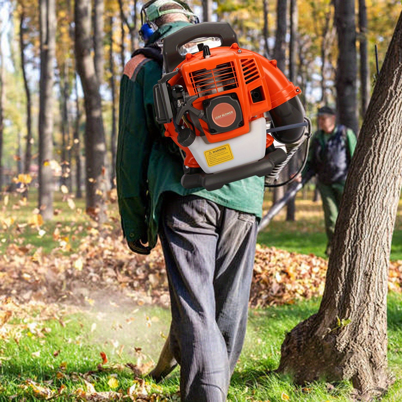 A Backpack Leaf Blower Measuring 17.71 X 16.92 X 14.17 Inches, a Snow Blower with a 52 Cubic Centimeter Engine, a Blower, an Adjustable Tube Pneumatic Dust Collector, And Various Gardening Tools
