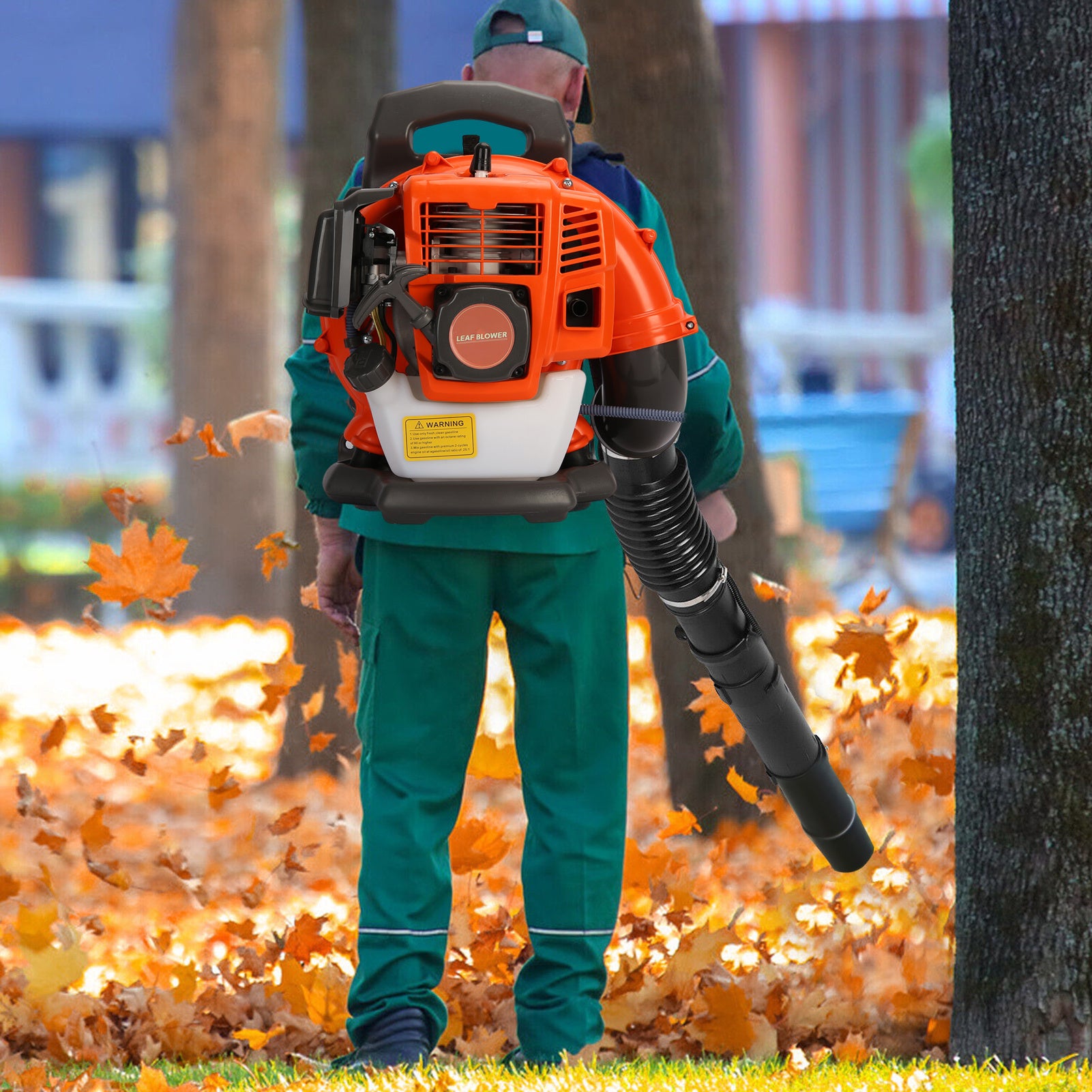 A Backpack Leaf Blower Measuring 17.71 X 16.92 X 14.17 Inches, a Snow Blower with a 52 Cubic Centimeter Engine, a Blower, an Adjustable Tube Pneumatic Dust Collector, And Various Gardening Tools