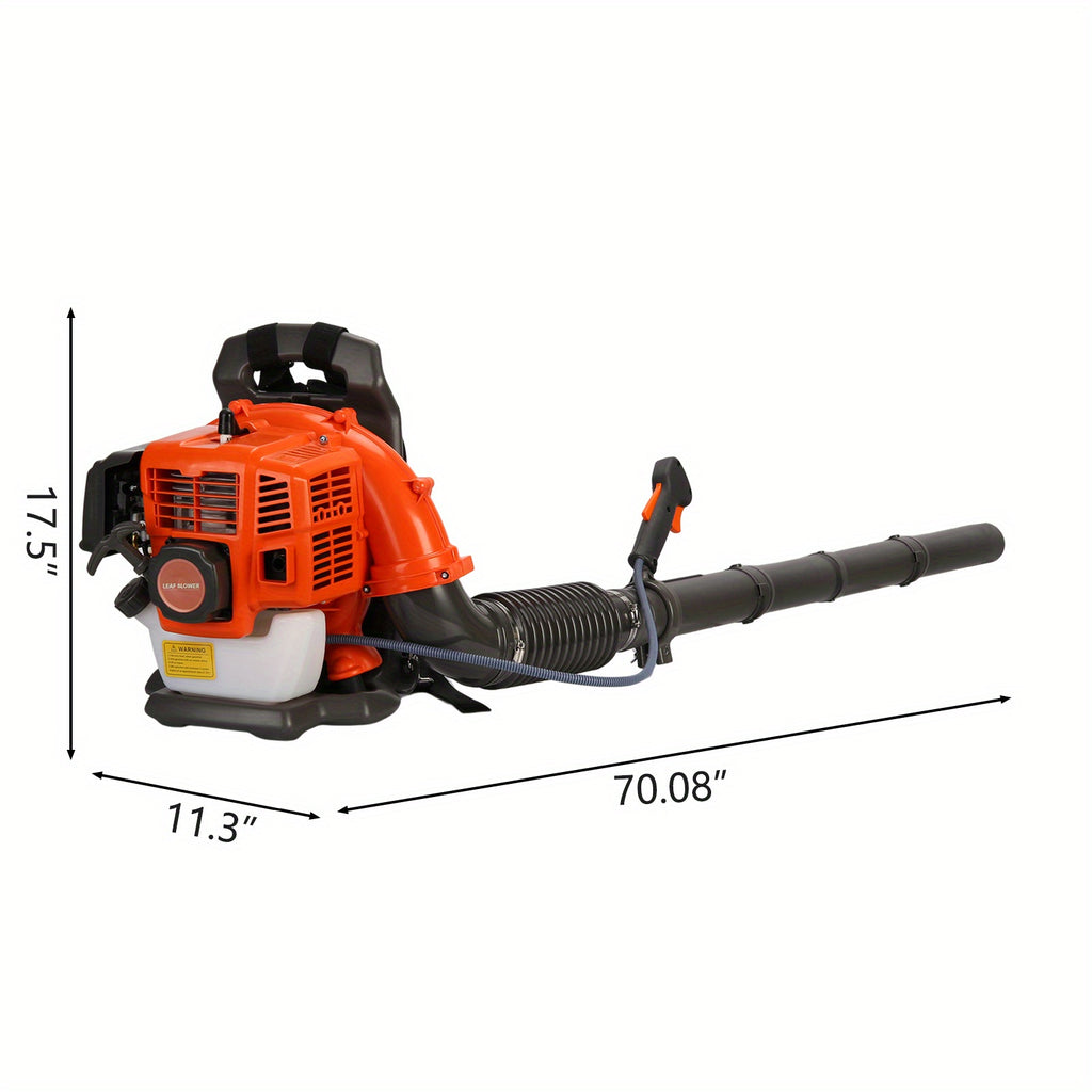 A Backpack Leaf Blower Measuring 17.71 X 16.92 X 14.17 Inches, a Snow Blower with a 52 Cubic Centimeter Engine, a Blower, an Adjustable Tube Pneumatic Dust Collector, And Various Gardening Tools
