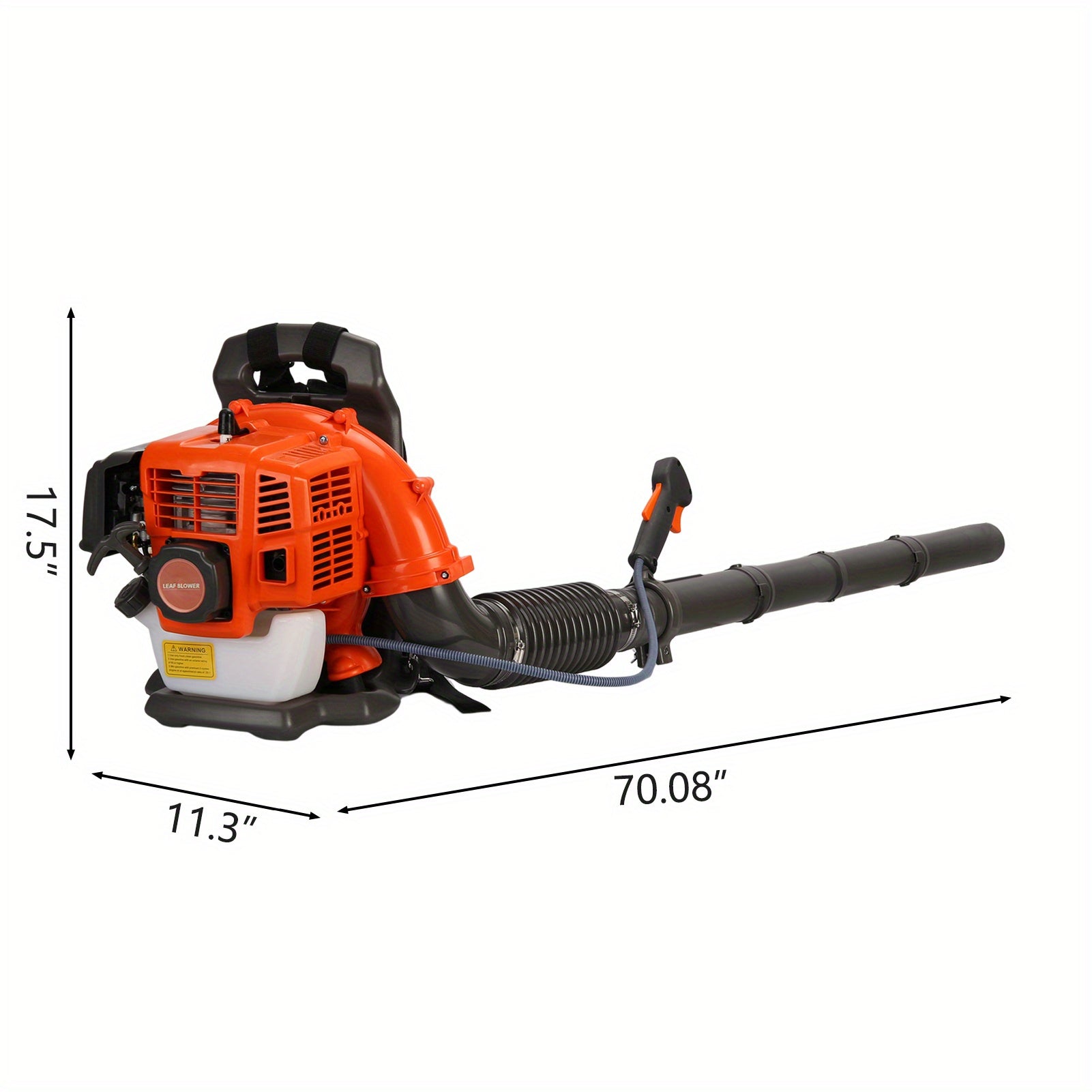 A Backpack Leaf Blower Measuring 17.71 X 16.92 X 14.17 Inches, a Snow Blower with a 52 Cubic Centimeter Engine, a Blower, an Adjustable Tube Pneumatic Dust Collector, And Various Gardening Tools