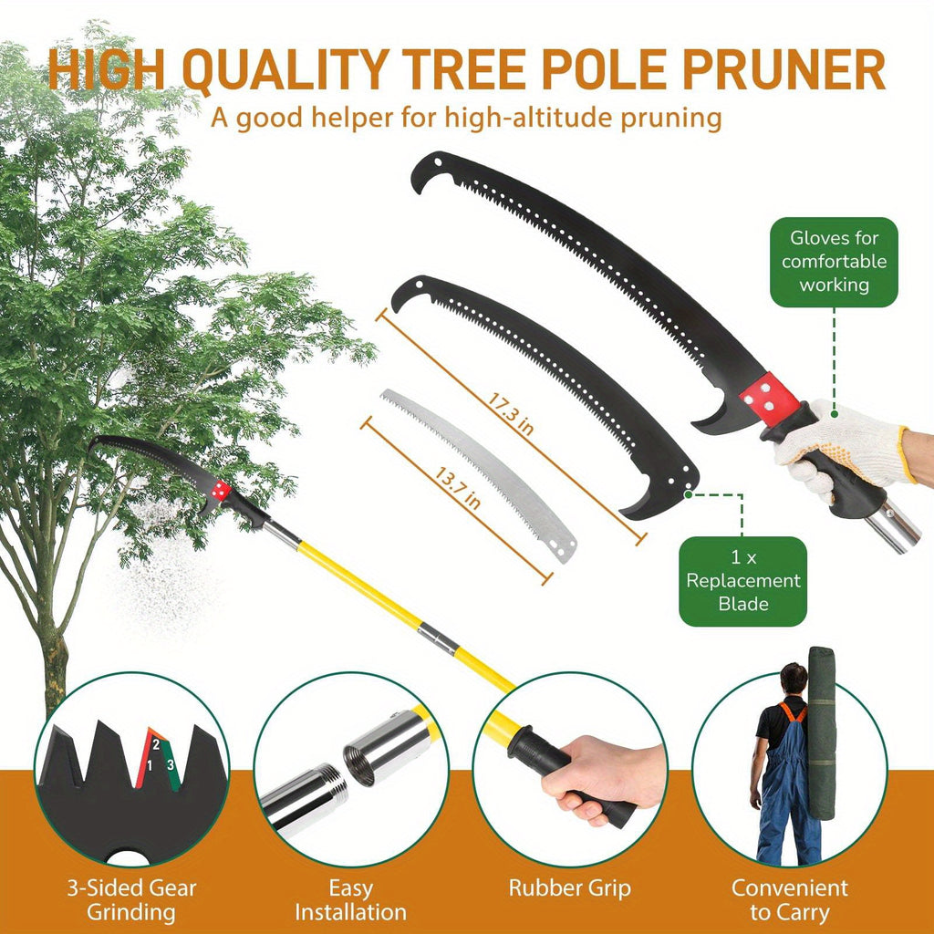 26Ft Pole Saws for Tree Trimming 2 IN 1 Manual Pole Saw Extendable Tree Pruner, Yellow