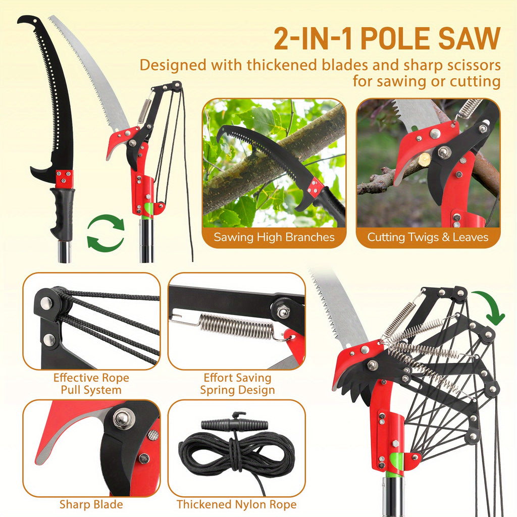 26Ft Pole Saws for Tree Trimming 2 IN 1 Manual Pole Saw Extendable Tree Pruner, Yellow