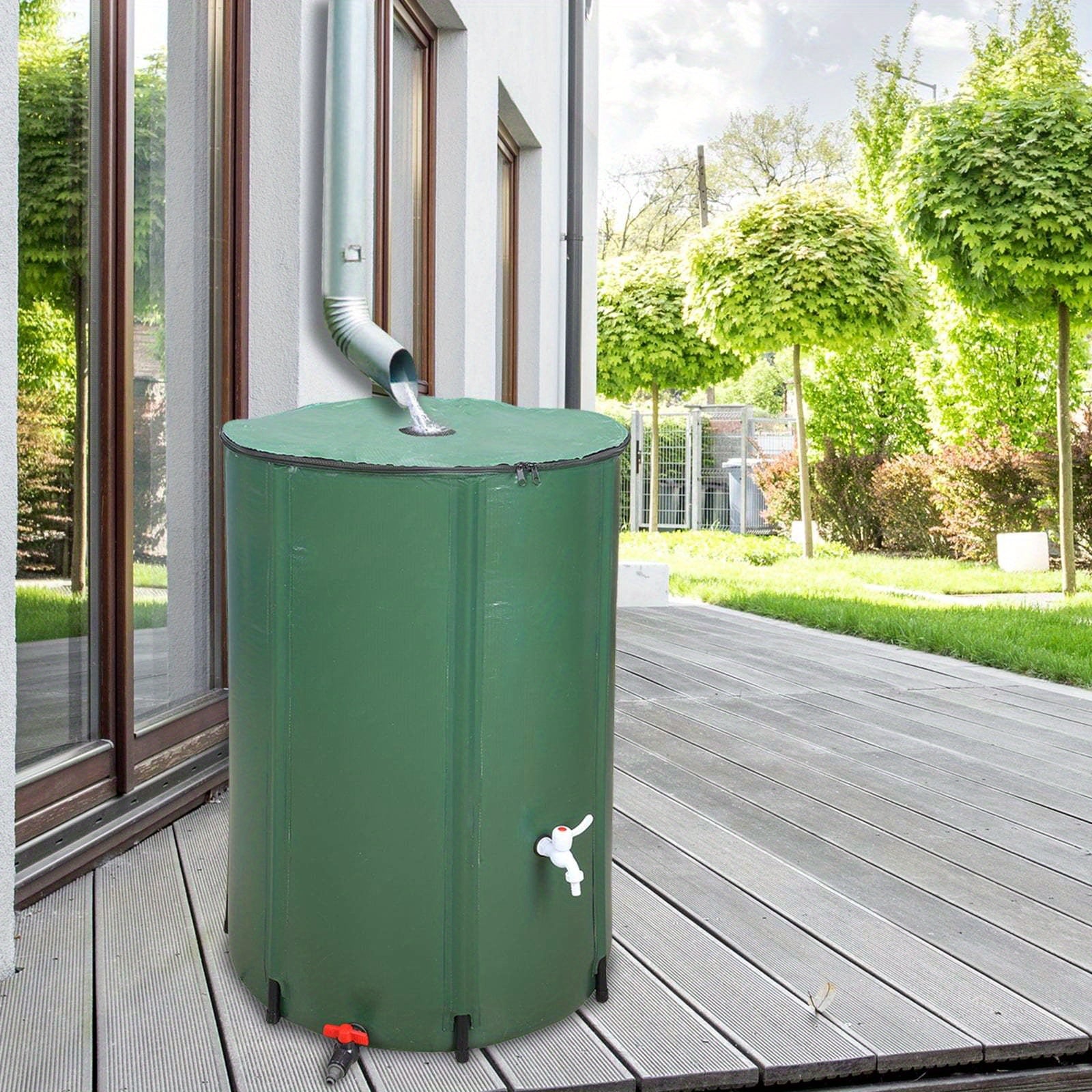 100 Gallon Rain Barrel Outdoor Patio Water Storage Barrel Green